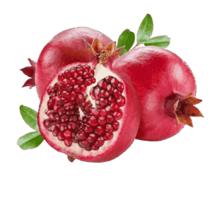 Granada fresca entera — fruta de cáscara roja con semillas jugosas y dulces en su interior